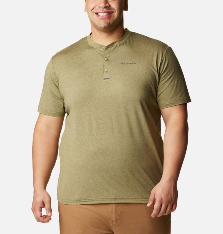 Men\'s Columbia Tech Trail Short Sleeve Henley T Shirts Olive | Plus Size CA-Q1C30